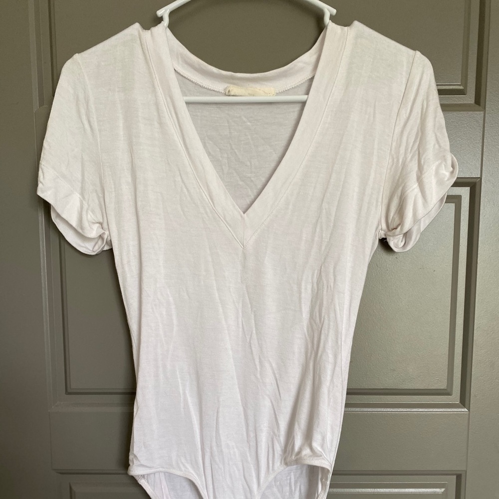 Deep V-Neck White Bodysuit